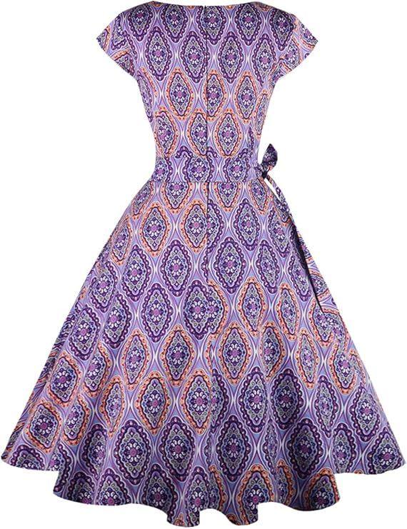 PUKAVT Women’s 1950s Boatneck Swing Dress